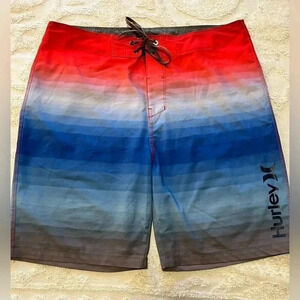 Hurley Men's Board Shorts Phantom Striped Sz 32 20" Length Multi Color